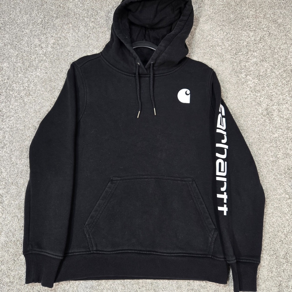 Carhartt Womens Hoodie Black Size Medium 8/10 Relaxed Fit Arm Logo